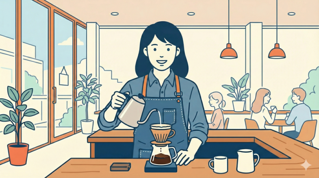 カフェでアルバイトする学生のイメージ