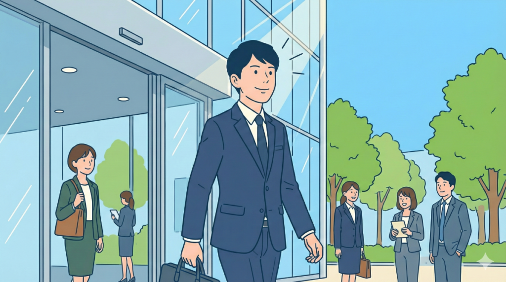 面接を終えて笑顔の就活生